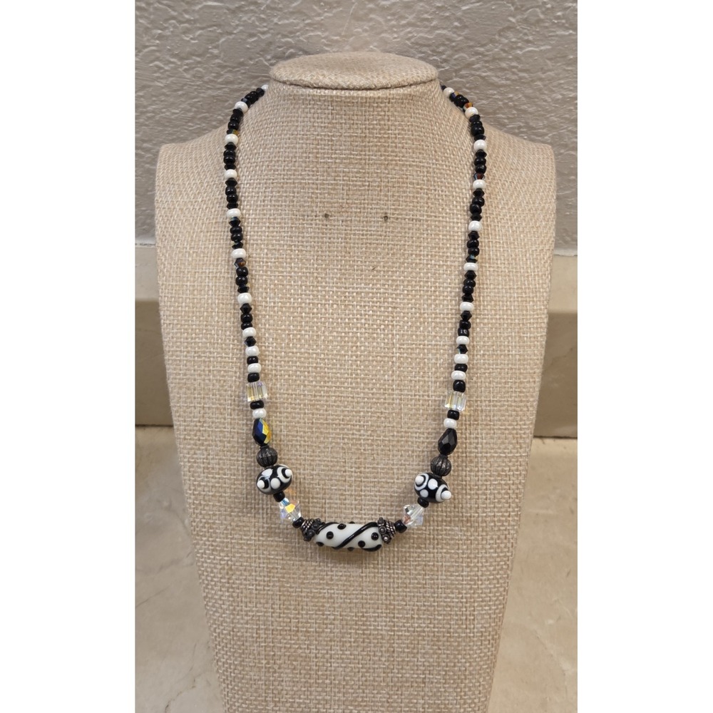 1970s Murano Style Glass Bead‎ & Sterling Silver Necklace 17"